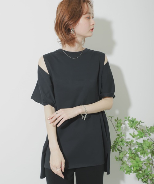 SENSE OF PLACE by URBAN RESEARCH（センスオブプレイスバイアーバンリサーチ）の「スリットスリーブTシャツ（Tシャツ/カットソー・レディース・イエロー/ブラック/オフホワイト・ONE）」の18枚目の写真