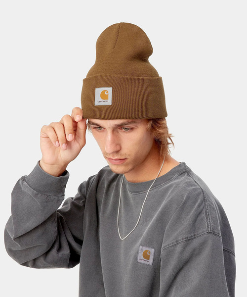 Carhartt WIP（カーハートダブリューアイピー）の「Carhartt WIP/カーハート ダブリューアイピー ビーニー ACRYLIC WATCH CAP I020222（ニットキャップ/ビーニー・レディース・ブラウン/ベージュ/グレー系その他/ホワイト系その他/グリーン/ブルー/オレンジ/ブラック/ネイビー/グレー/アイボリー/ヘザーグレー/ダークグリーン/グレイッシュブルー/ダークブラウン/レンガ/ダークオリーブ/ダークネイビー/アッシュグレー/ダークグレー/コバルトブルー/ピンク/ブラック系その他・FREE）」の11枚目の写真