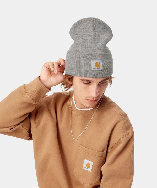 Carhartt WIP（カーハートダブリューアイピー）の「Carhartt WIP/カーハート ダブリューアイピー ビーニー ACRYLIC WATCH CAP I020222（ニットキャップ/ビーニー・レディース・ブラウン/ベージュ/グレー系その他/ホワイト系その他/グリーン/ブルー/オレンジ/ブラック/ネイビー/グレー/アイボリー/ヘザーグレー/ダークグリーン/グレイッシュブルー/ダークブラウン/レンガ/ダークオリーブ/ダークネイビー/アッシュグレー/ダークグレー/コバルトブルー/ピンク/ブラック系その他・FREE）」の6枚目の写真