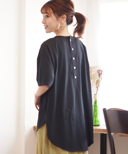 MATCH&more（マッチアンドモア）の「バックヘンリーＴシャツ（Tシャツ/カットソー・レディース・ホワイト/ブラック/ベージュ/グレー/カーキ/ミント・FREE）」の12枚目の写真