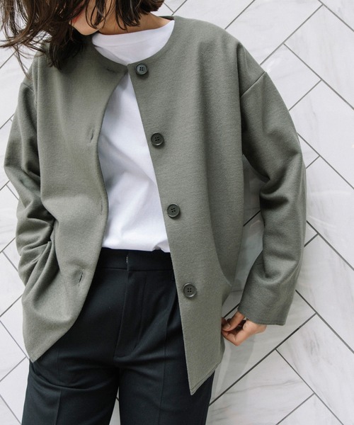 Munich（ミューニック）の「スーパー100ツイルジャージー　ノーカラージャケット（ノーカラージャケット・レディース・ブラック/カーキ/ライトベージュ・S/XS）」の3枚目の写真