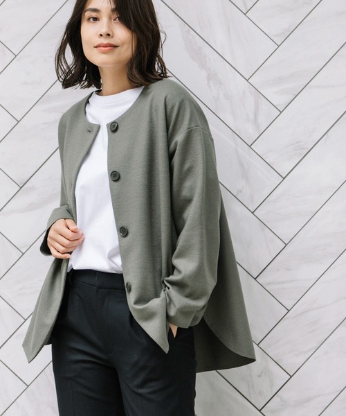 Munich（ミューニック）の「スーパー100ツイルジャージー　ノーカラージャケット（ノーカラージャケット・レディース・ブラック/カーキ/ライトベージュ・S/XS）」の8枚目の写真