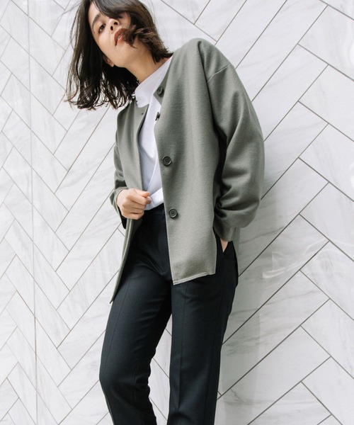 Munich（ミューニック）の「スーパー100ツイルジャージー　ノーカラージャケット（ノーカラージャケット・レディース・ブラック/カーキ/ライトベージュ・S/XS）」の7枚目の写真