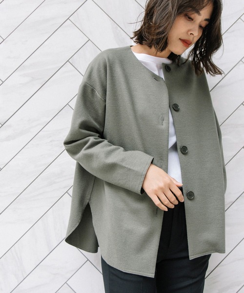 Munich（ミューニック）の「スーパー100ツイルジャージー　ノーカラージャケット（ノーカラージャケット・レディース・ブラック/カーキ/ライトベージュ・S/XS）」の9枚目の写真