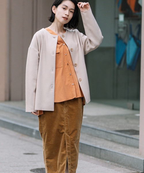 Munich（ミューニック）の「スーパー100ツイルジャージー　ノーカラージャケット（ノーカラージャケット・レディース・ブラック/カーキ/ライトベージュ・S/XS）」の14枚目の写真