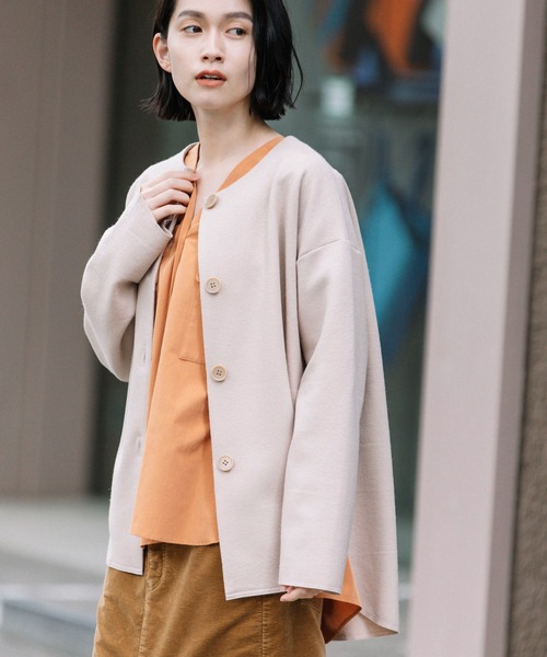 Munich（ミューニック）の「スーパー100ツイルジャージー　ノーカラージャケット（ノーカラージャケット・レディース・ブラック/カーキ/ライトベージュ・S/XS）」の15枚目の写真