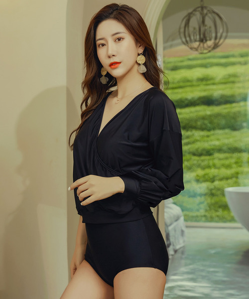 TeddyShop（テディショップ）の「レディース 長袖カシュクール風ラッシュガードトップス（ラッシュガード・レディース・ブラウン/ブラック/ホワイト・L/M）」の8枚目の写真