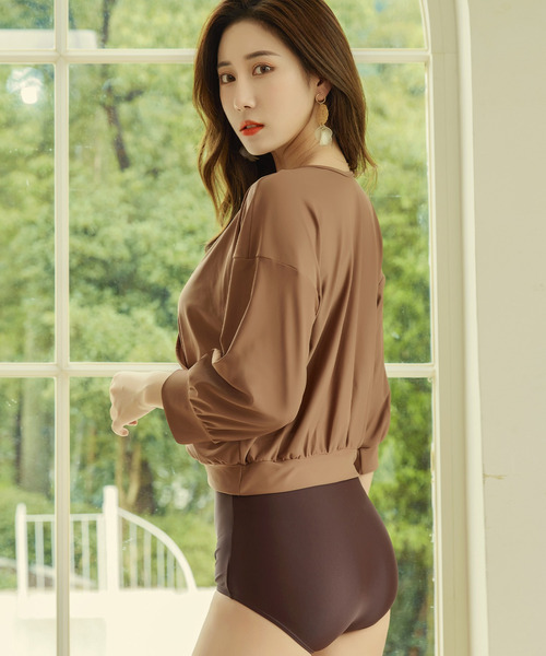 TeddyShop（テディショップ）の「レディース 長袖カシュクール風ラッシュガードトップス（ラッシュガード・レディース・ブラウン/ブラック/ホワイト・L/M）」の12枚目の写真