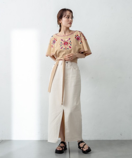 mystic(ミスティック)の「刺繍ポンチョトップス(シャツ/ブラウス・レディース・チャコールグレー/キャメル・FREE)」の7枚目の写真