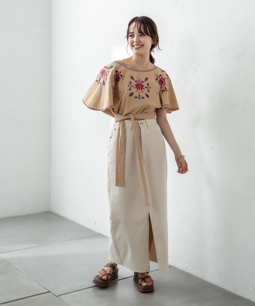 mystic(ミスティック)の「刺繍ポンチョトップス(シャツ/ブラウス・レディース・チャコールグレー/キャメル・FREE)」の9枚目の写真