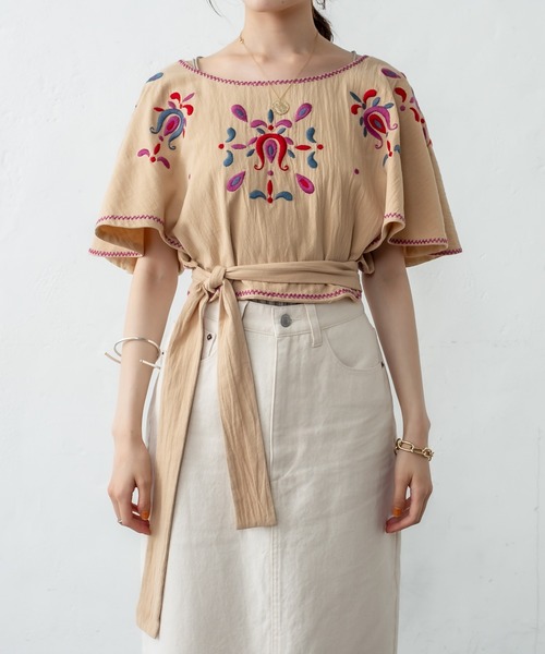 mystic(ミスティック)の「刺繍ポンチョトップス(シャツ/ブラウス・レディース・チャコールグレー/キャメル・FREE)」の14枚目の写真