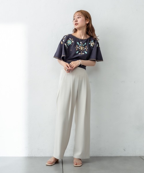 mystic(ミスティック)の「刺繍ポンチョトップス(シャツ/ブラウス・レディース・チャコールグレー/キャメル・FREE)」の4枚目の写真