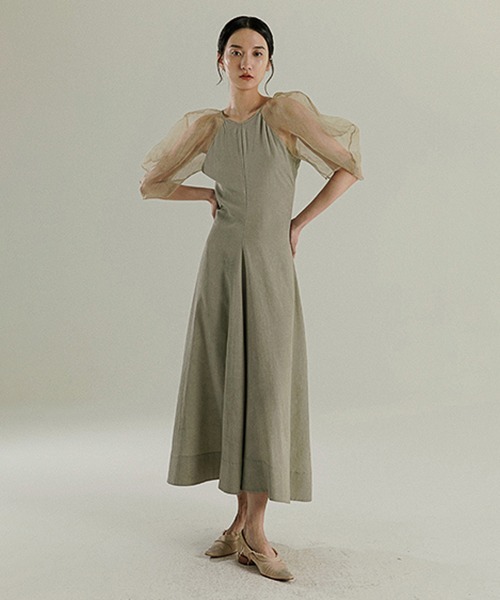 chuclla(チュクラ)の「【MURMURMI】Puff sleeve silk dress chw21a022(ワンピース・レディース・ライトグリーン・L/M)」の2枚目の写真