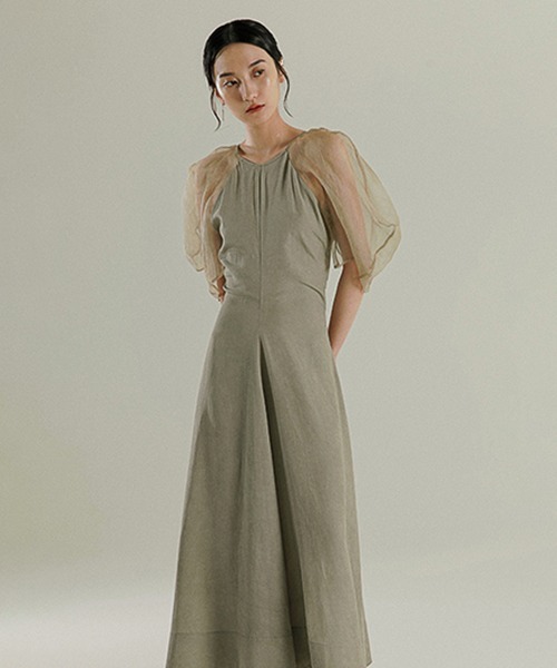 chuclla(チュクラ)の「【MURMURMI】Puff sleeve silk dress chw21a022(ワンピース・レディース・ライトグリーン・L/M)」の4枚目の写真