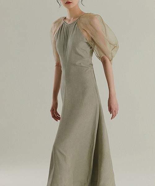 chuclla(チュクラ)の「【MURMURMI】Puff sleeve silk dress chw21a022(ワンピース・レディース・ライトグリーン・L/M)」の6枚目の写真