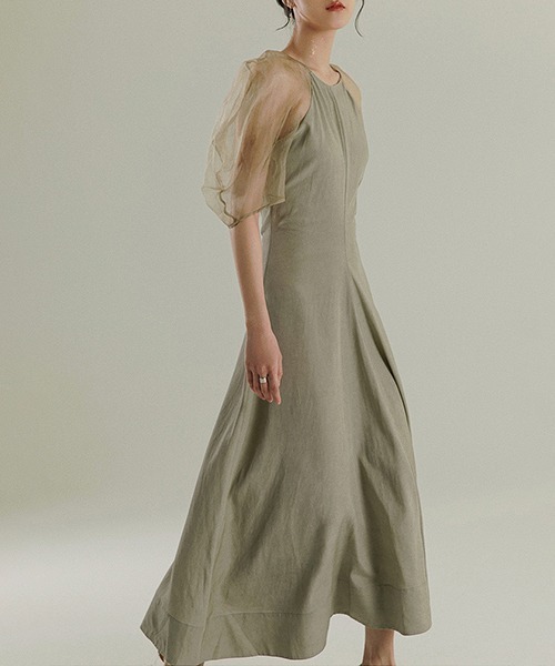 chuclla(チュクラ)の「【MURMURMI】Puff sleeve silk dress chw21a022(ワンピース・レディース・ライトグリーン・L/M)」の16枚目の写真