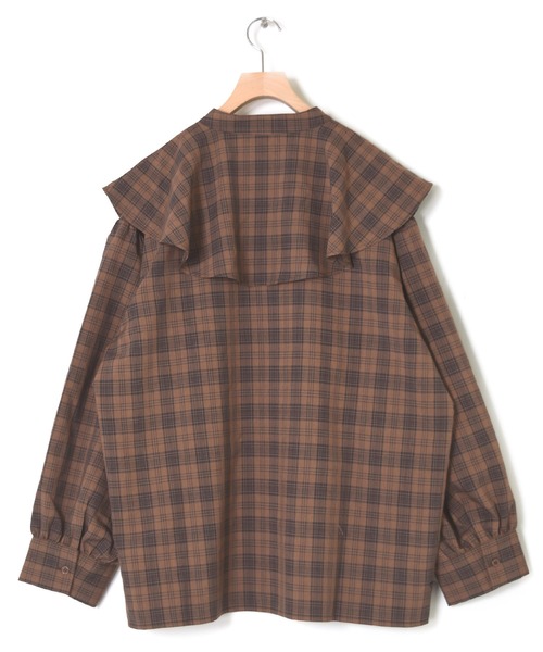 Alley by w closet(アリーバイダブルクローゼット)の「【Alley】フレア衿チェックブラウス(シャツ/ブラウス・レディース・ベージュ/ダークブラウン系1・FREE)」の5枚目の写真