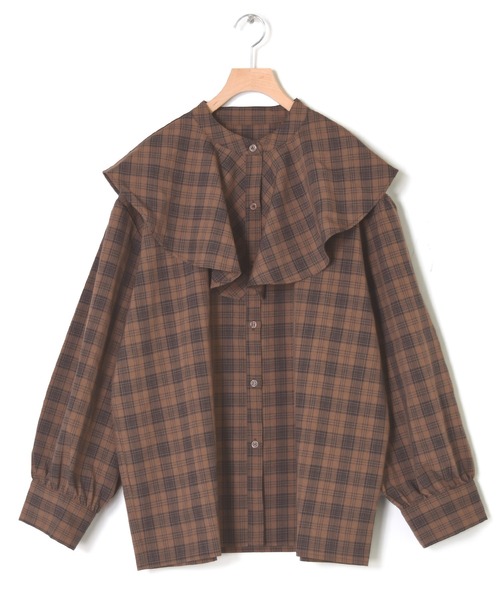 Alley by w closet(アリーバイダブルクローゼット)の「【Alley】フレア衿チェックブラウス(シャツ/ブラウス・レディース・ベージュ/ダークブラウン系1・FREE)」の9枚目の写真