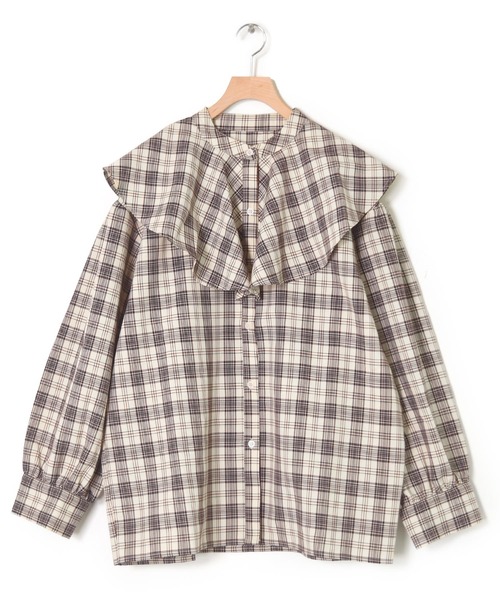Alley by w closet(アリーバイダブルクローゼット)の「【Alley】フレア衿チェックブラウス(シャツ/ブラウス・レディース・ベージュ/ダークブラウン系1・FREE)」の10枚目の写真