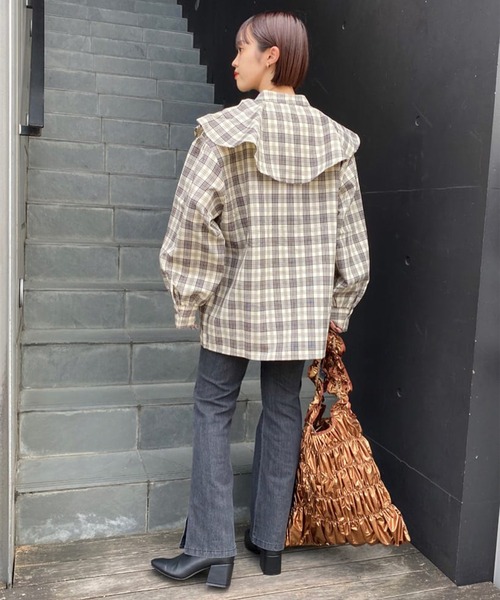 Alley by w closet(アリーバイダブルクローゼット)の「【Alley】フレア衿チェックブラウス(シャツ/ブラウス・レディース・ベージュ/ダークブラウン系1・FREE)」の8枚目の写真