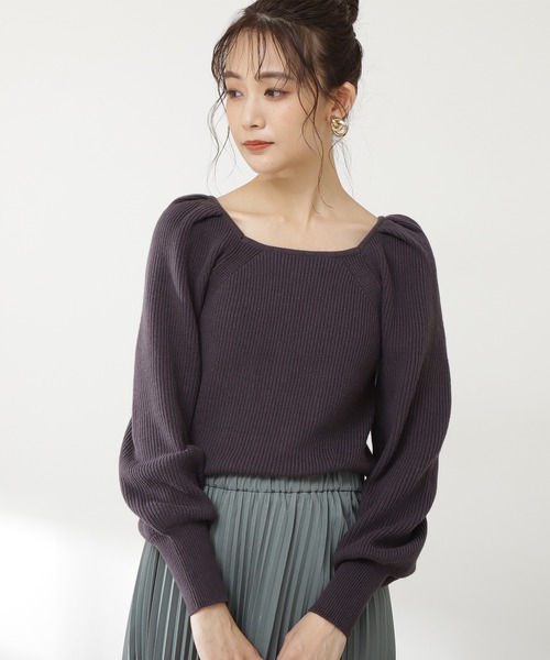 N.(N. Natural Beauty Basic)(エヌエヌナチュラルビューティーベーシック)の「◆スクエアネックパフスリーブニット(ニット/セーター・レディース・オフホワイト/チャコールグレー/ブルー・MEDIUM)」の3枚目の写真