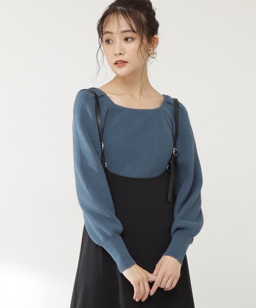 N.(N. Natural Beauty Basic)(エヌエヌナチュラルビューティーベーシック)の「◆スクエアネックパフスリーブニット(ニット/セーター・レディース・オフホワイト/チャコールグレー/ブルー・MEDIUM)」の1枚目の写真