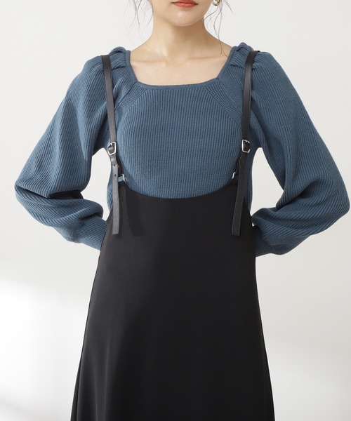 N.(N. Natural Beauty Basic)(エヌエヌナチュラルビューティーベーシック)の「◆スクエアネックパフスリーブニット(ニット/セーター・レディース・オフホワイト/チャコールグレー/ブルー・MEDIUM)」の10枚目の写真