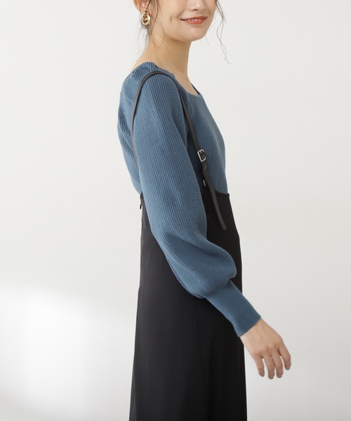 N.(N. Natural Beauty Basic)(エヌエヌナチュラルビューティーベーシック)の「◆スクエアネックパフスリーブニット(ニット/セーター・レディース・オフホワイト/チャコールグレー/ブルー・MEDIUM)」の6枚目の写真