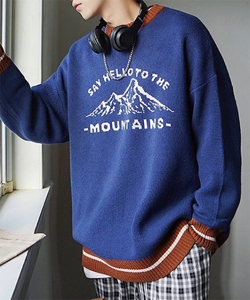 WESTBOY（ウエストボーイ）の「【WB ORIGINALS】Jaguard Drop Shoulder Knit Sweater WO21W3TP16（ニット/セーター・メンズ・ブルー/ホワイト・XL/L/M）」の6枚目の写真