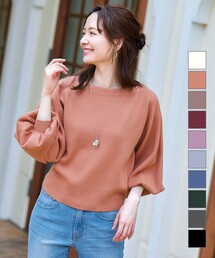 【洗える】大人可愛いボートネックパフ袖ニット