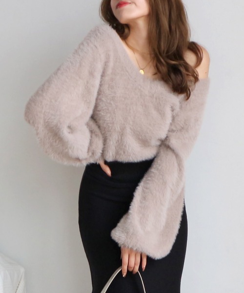 ROYAL PARTY（ロイヤルパーティー）の「シャギーニット（ニット/セーター・レディース・ベージュ/グレー/オフホワイト・FREE）」の3枚目の写真