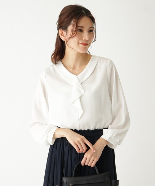 SOUP（スープ）の「◆INNOWAVE ジョーゼットラッフルブラウス（シャツ/ブラウス・レディース・オフホワイト/ライトブルー・11/15 /13/09/07）」の2枚目の写真