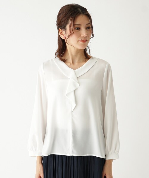 SOUP（スープ）の「◆INNOWAVE ジョーゼットラッフルブラウス（シャツ/ブラウス・レディース・オフホワイト/ライトブルー・11/15 /13/09/07）」の4枚目の写真