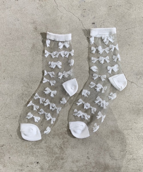 SHIZUTA（シズタ）の「SZT:レディース シースルー ドット　リボン　市松模様 ソックス（ソックス/靴下・レディース・ホワイト/ブラック/ホワイト系/ホワイト系1/ホワイト系2/ホワイト系3/ブラック系/ブラック系1/ブラック系2・FREE）」の3枚目の写真