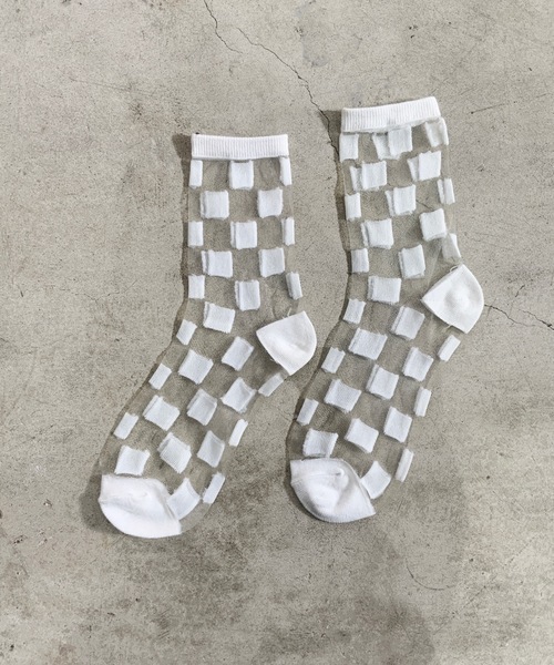 SHIZUTA（シズタ）の「SZT:レディース シースルー ドット　リボン　市松模様 ソックス（ソックス/靴下・レディース・ホワイト/ブラック/ホワイト系/ホワイト系1/ホワイト系2/ホワイト系3/ブラック系/ブラック系1/ブラック系2・FREE）」の5枚目の写真