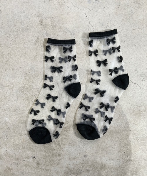 SHIZUTA（シズタ）の「SZT:レディース シースルー ドット　リボン　市松模様 ソックス（ソックス/靴下・レディース・ホワイト/ブラック/ホワイト系/ホワイト系1/ホワイト系2/ホワイト系3/ブラック系/ブラック系1/ブラック系2・FREE）」の7枚目の写真