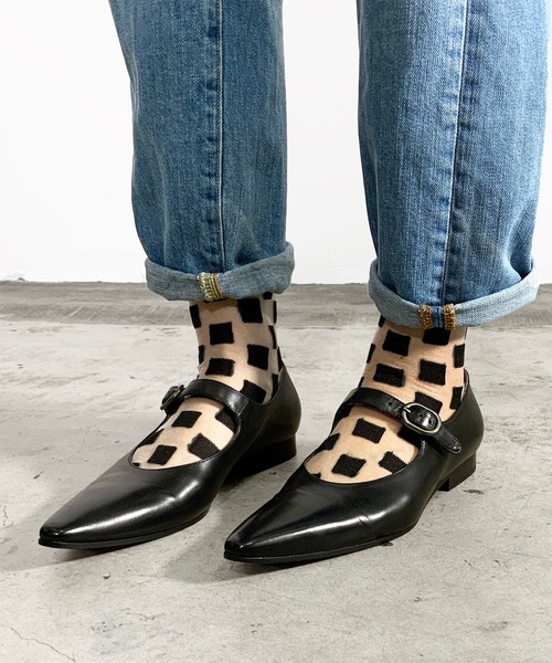 SHIZUTA（シズタ）の「SZT:レディース シースルー ドット　リボン　市松模様 ソックス（ソックス/靴下・レディース・ホワイト/ブラック/ホワイト系/ホワイト系1/ホワイト系2/ホワイト系3/ブラック系/ブラック系1/ブラック系2・FREE）」の10枚目の写真