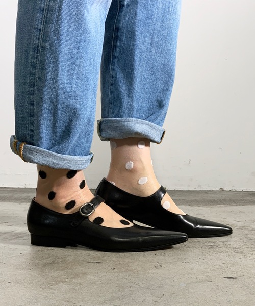 SHIZUTA（シズタ）の「SZT:レディース シースルー ドット　リボン　市松模様 ソックス（ソックス/靴下・レディース・ホワイト/ブラック/ホワイト系/ホワイト系1/ホワイト系2/ホワイト系3/ブラック系/ブラック系1/ブラック系2・FREE）」の14枚目の写真