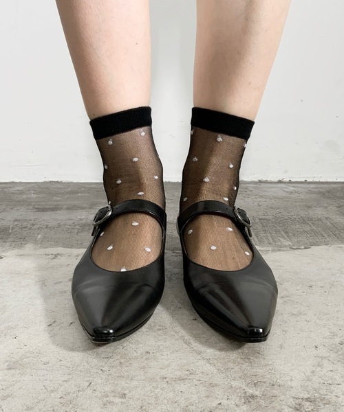 SHIZUTA（シズタ）の「SZT:レディース シースルー ドット　リボン　市松模様 ソックス（ソックス/靴下・レディース・ホワイト/ブラック/ホワイト系/ホワイト系1/ホワイト系2/ホワイト系3/ブラック系/ブラック系1/ブラック系2・FREE）」の17枚目の写真