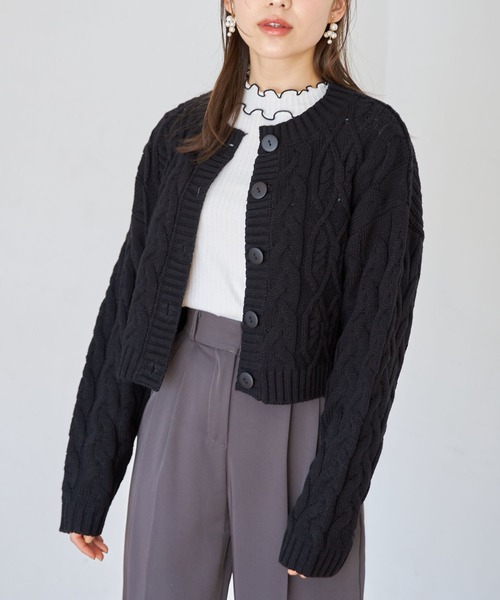 tocco closet(トッコ クローゼット)の「【ZOZO限定】ケーブル編みショート丈カーディガン(カーディガン/ボレロ・レディース・ブラック/ベージュ/ピンク・M)」の14枚目の写真