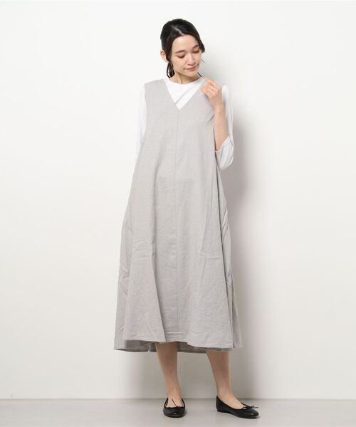 Samansa Mos2（サマンサ モスモス）の「前後着Aラインジャンパースカート（ジャンパースカート・レディース・ベージュ/グレー/チャコール/キナリ・ﾌﾘ-）」の6枚目の写真