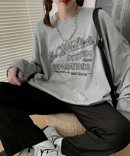 meJane(ミージェーン)の「BIGシルエットロゴ刺繍ロンT【ZOZOTOWN限定】(Tシャツ/カットソー・レディース・ホワイト/グレー/ピンク/ミント/ロイヤルブルー・FREE)」の3枚目の写真