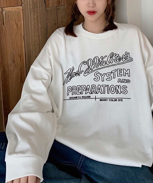 meJane(ミージェーン)の「BIGシルエットロゴ刺繍ロンT【ZOZOTOWN限定】(Tシャツ/カットソー・レディース・ホワイト/グレー/ピンク/ミント/ロイヤルブルー・FREE)」の2枚目の写真