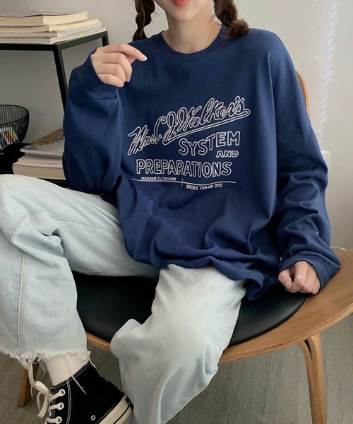 meJane(ミージェーン)の「BIGシルエットロゴ刺繍ロンT【ZOZOTOWN限定】(Tシャツ/カットソー・レディース・ホワイト/グレー/ピンク/ミント/ロイヤルブルー・FREE)」の4枚目の写真