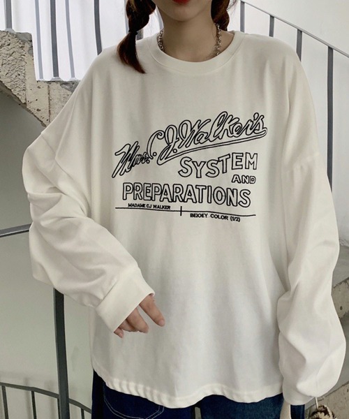 meJane(ミージェーン)の「BIGシルエットロゴ刺繍ロンT【ZOZOTOWN限定】(Tシャツ/カットソー・レディース・ホワイト/グレー/ピンク/ミント/ロイヤルブルー・FREE)」の6枚目の写真