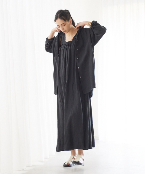 Rouge vif（ルージュヴィフ）の「リネン製品染ノースリワンピース（ワンピース・レディース・ホワイト/ブラック/グリーン・フリー）」の2枚目の写真