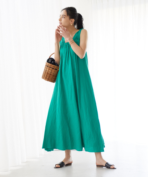 Rouge vif（ルージュヴィフ）の「リネン製品染ノースリワンピース（ワンピース・レディース・ホワイト/ブラック/グリーン・フリー）」の14枚目の写真