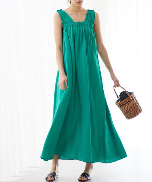 Rouge vif（ルージュヴィフ）の「リネン製品染ノースリワンピース（ワンピース・レディース・ホワイト/ブラック/グリーン・フリー）」の3枚目の写真