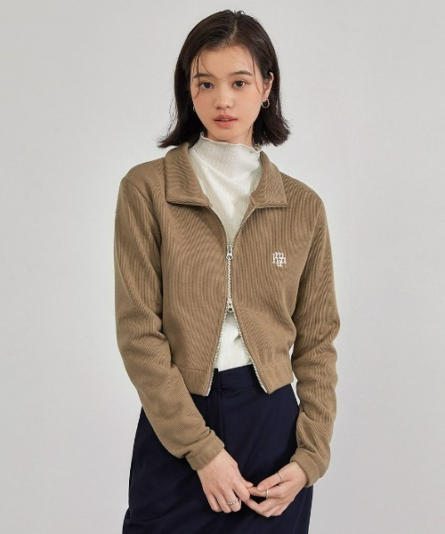 muahmuah（ムーアムーア）の「A'GEM/9 × .kom『muah muah/ムーアムーア』SLIM FIT KNIT ZIPUP CARDIGAN/スリムフィット ジップアップニットカーディガン（カーディガン/ボレロ・レディース・ブラック/ベージュ/ブルー/ネイビー/カーキ/アイボリー・FREE）」の5枚目の写真