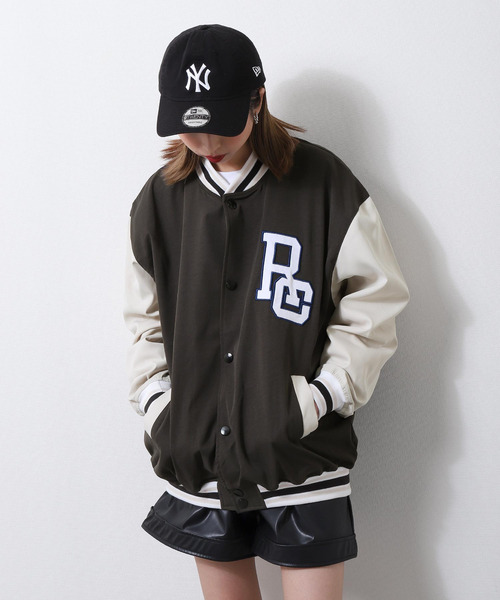 ZIP FIVE（ジップファイブ）の「【lootbox】古着風カレッジバッグロゴ スタジアムジャンパー スタジャン（スタジャン・メンズ・オレンジ/ダークグリーン/スミクロ・MEDIUM/LARGE）」の2枚目の写真